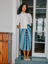 Apolline Midi Skirt in Paneled Denim