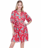 Puff Sleeve Tiered Dress in Red Whisper