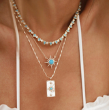 Teardrop Tennis Necklace- Turquoise/Gold - 15.5 Inch