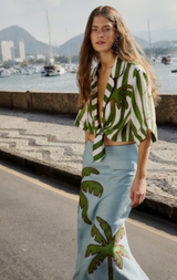 Spring Stripes Green Short Sleeve Crop Top