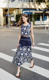 Flowers Richelieu Blue Skirt
