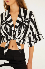 Spring Stripes Black Short Sleeve Crop Top