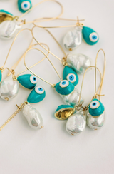 Natural Pearl and Evil Eye Threader Statement Earrings