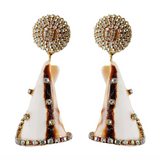 Rhinestone Wrapped Striped Shell Statement Earrings