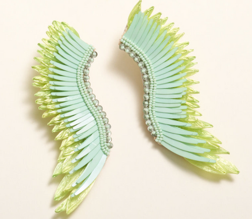 Raffia Madeline Earrings in Green Blue