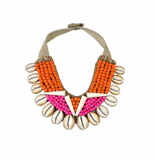 Cowrie Collar Necklace Pink + Orange