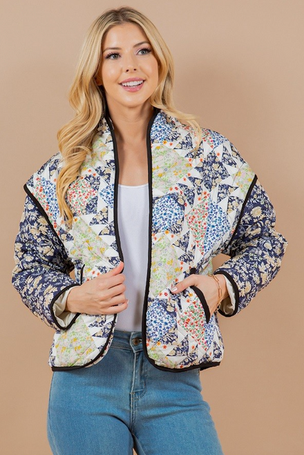 Patchwork Quilted Buttonless Jacket