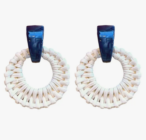 Navy and White Bali Button Earrings