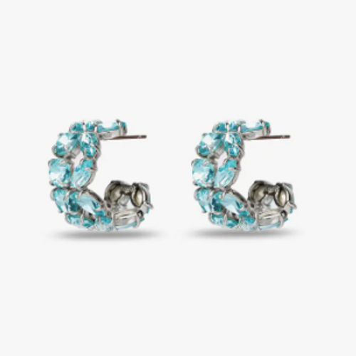 March Aquamarine Crystal Double Row Hoops