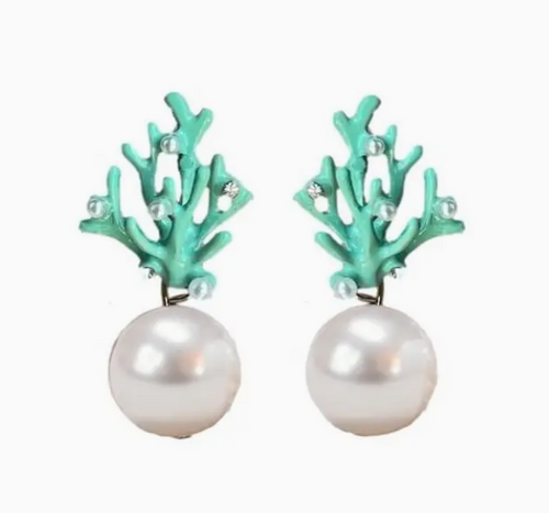 Pearl & Turquoise Coral Mini Earrings