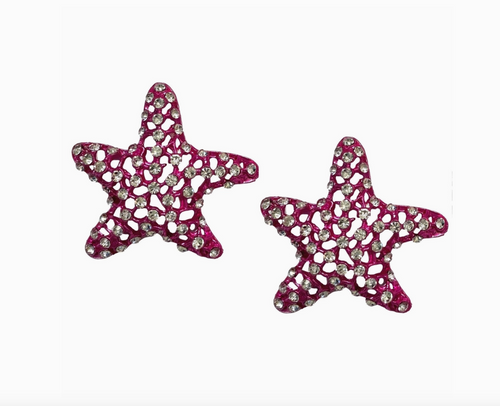 Pink Rhinestone Starfish Statement Earrings