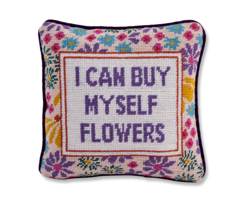 Buy Myself Flowers Needlepoint Pillow