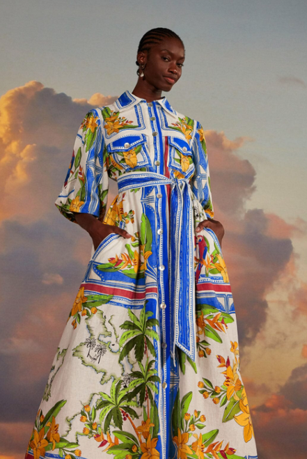 Tropical Destination Off-White Midi Dress