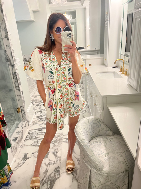 Floral Insects Off-White Romper