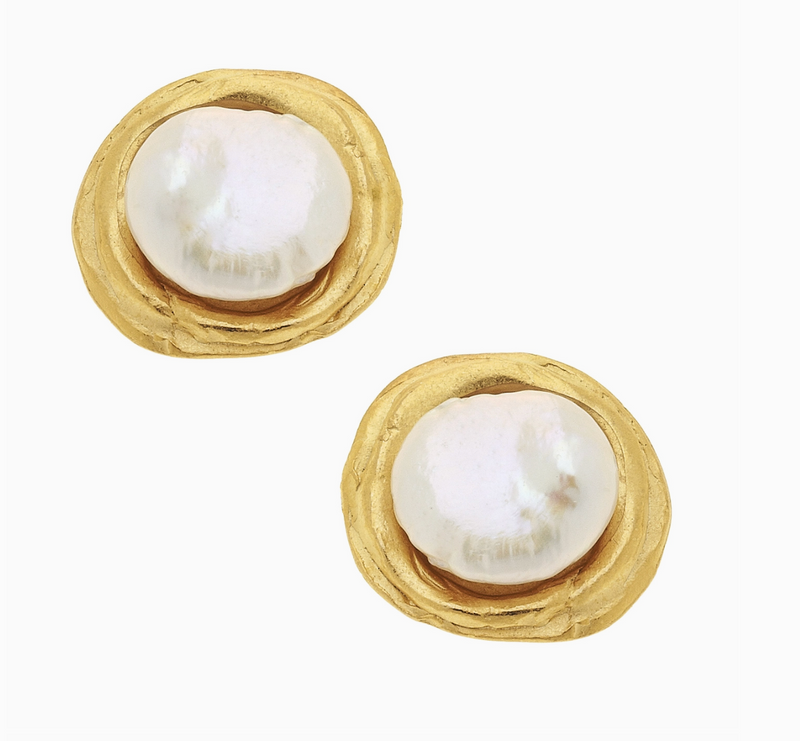 Gold Pearl Pierced Earrings