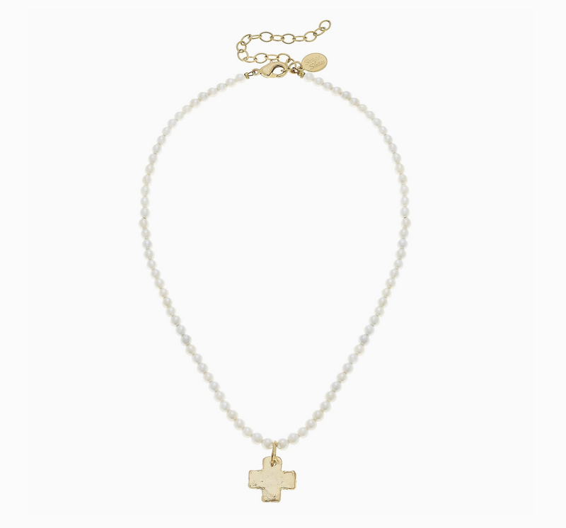 Gold Cross on Freshwater Pearl Necklace