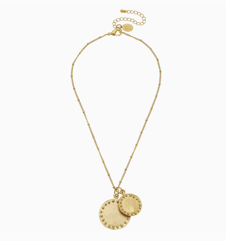 Gold Double Circle with Dots Chain Necklace