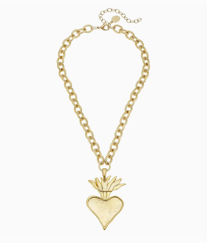 Gold Flaming Heart Chain Necklave