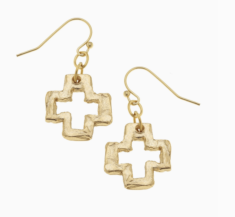 Gold Open Cross Earrings Short