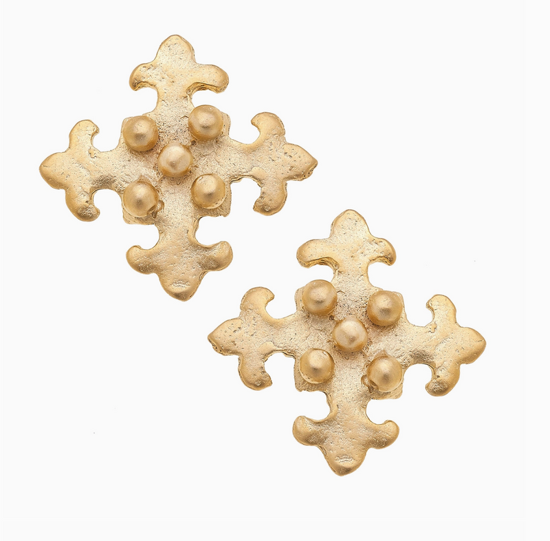 Gold Quad Fleur De Lis Earrings