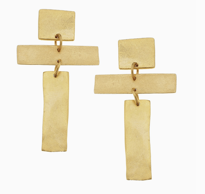 Gold Square and Cross Bar Earrings