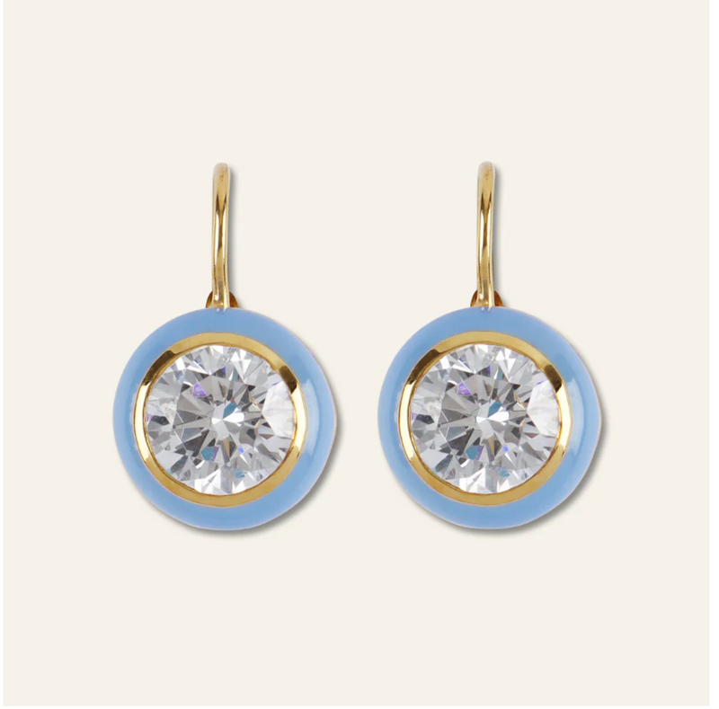 Blue Enamel Bezel Drop Earring