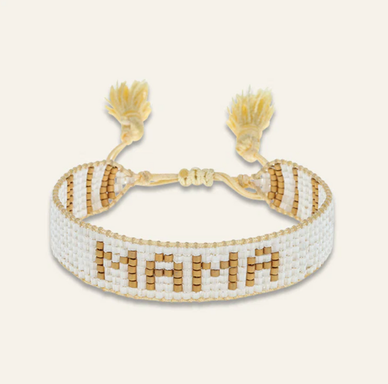 White and Gold MAMA Beaded Bracelet