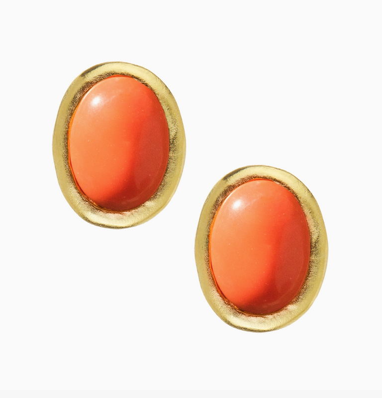 Pink Coral Cabochon Studs