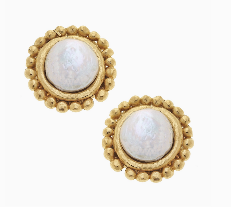 Gold with Coin Pearl Pierced Earrings