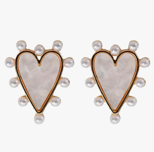 Pearl Studded Pink Tortoise Heart Earrings