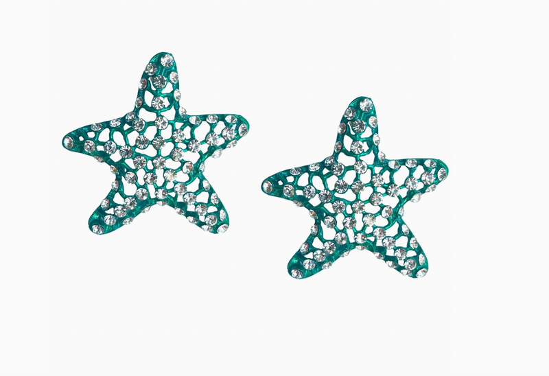 Green Starfish Statement Earrings