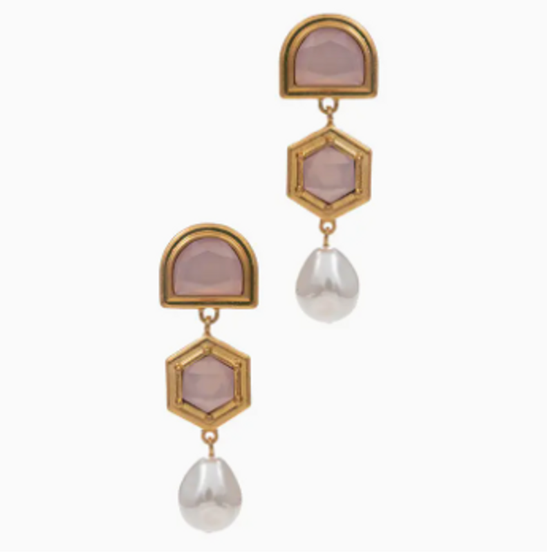 Linear Double Bezel Post Drop Earrings