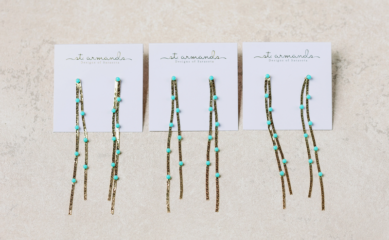 Turquoise Dotted Gold Duster Earrings