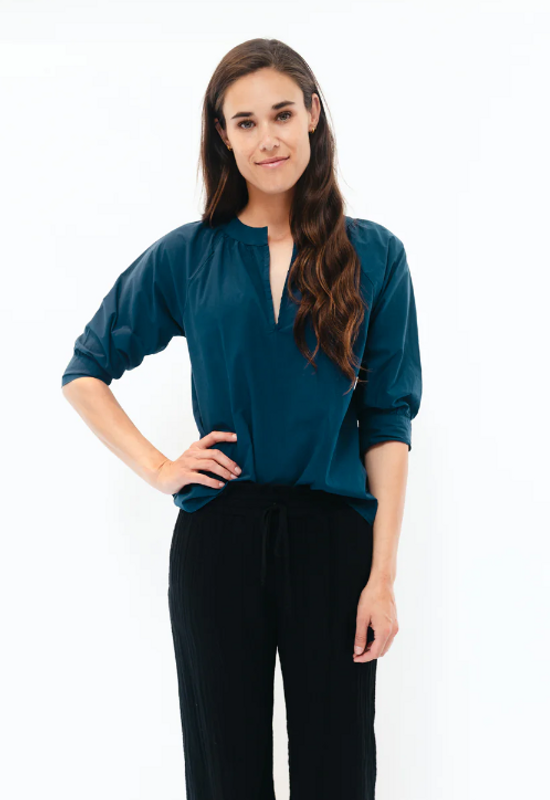 Del Top in Navy Cotton Poplin Del Top in Navy Cotton Poplin