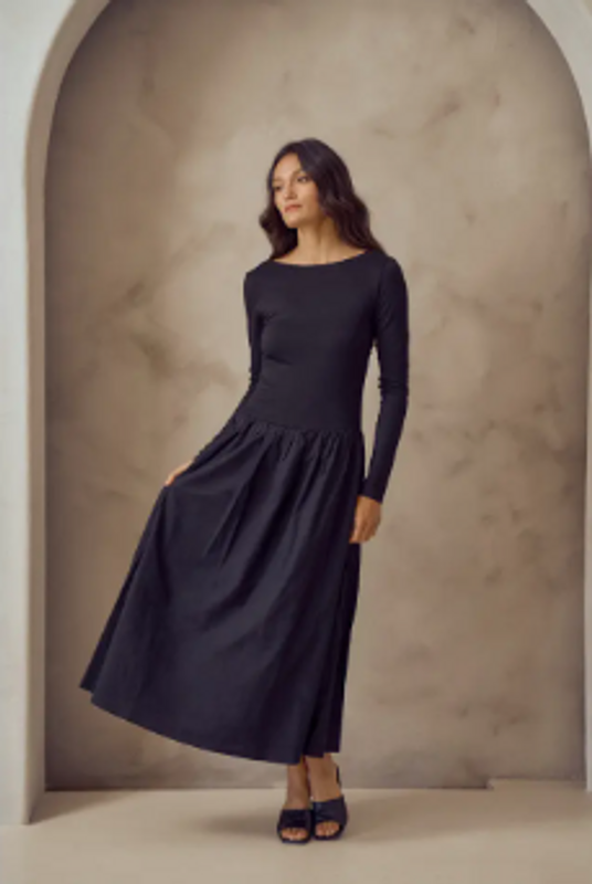 Drop Waist Boat Neck Maxi Dress