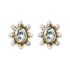 Crystal Pearl Oval Stud Earrings
