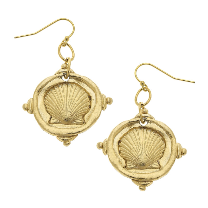 Gold Sea Shell Coin Earrings