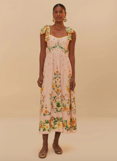 Botanical Beauty Pink Laces Cup Midi Dress