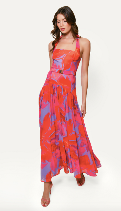 Aza Dress in Purple Watercolor Gardenia