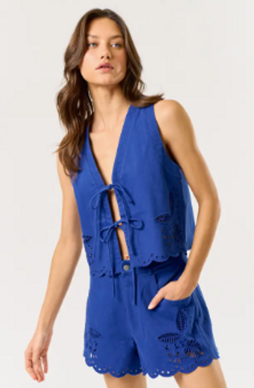 Livi Front Tie Embroidered Vest