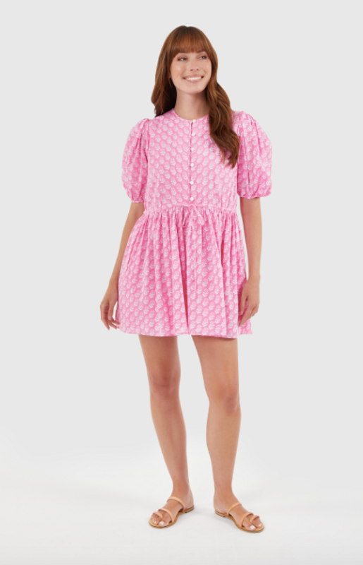 London Dress in Pink Marigolds