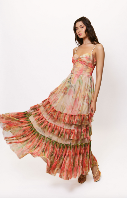 Elliot Gown in Taupe Overlay Floral