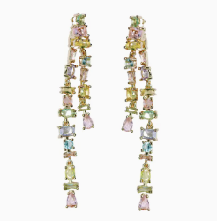 Pastel Toned Crystal Layered Duster Statement Earrings