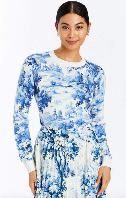 Phoebe Printed Sweater in Blue Ivory Phoebe Printed Sweater in Blue Ivory