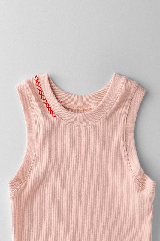 Zigzag Stitch Detail Ribbed Layering Tank Top