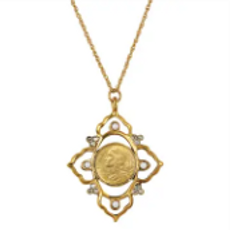 French Marianne 5 Centimes Coin Goldtone Pendant