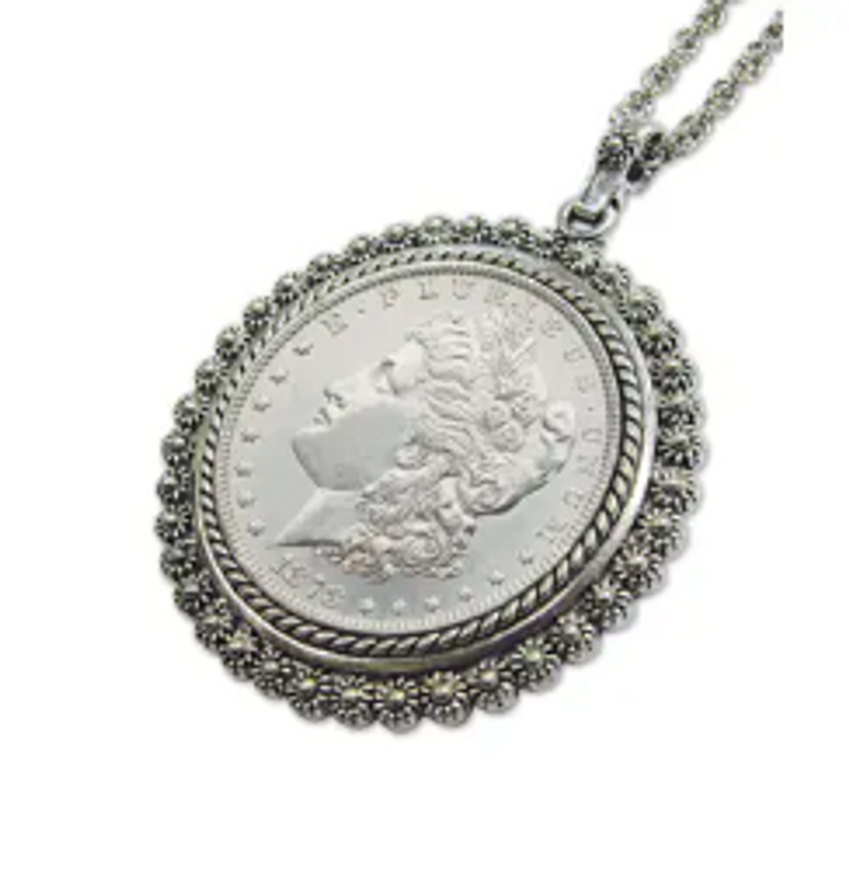 Morgan Silver Dollar Coin Pendant with Silvertone Bezel