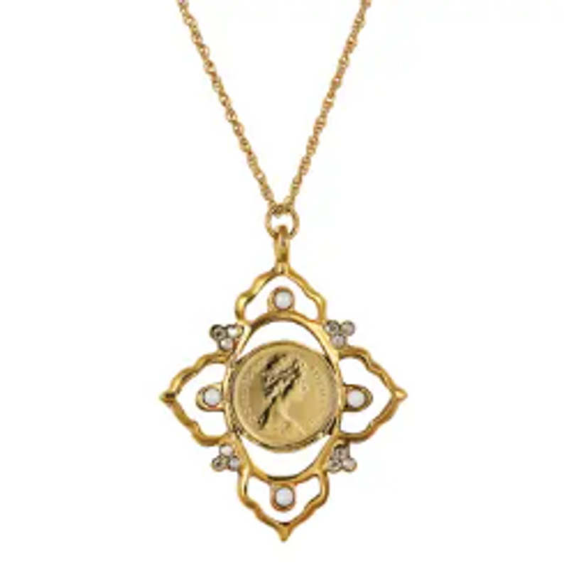 Queen Elizabeth Ii 1/2 New Penny Coin Goldtone Pendant