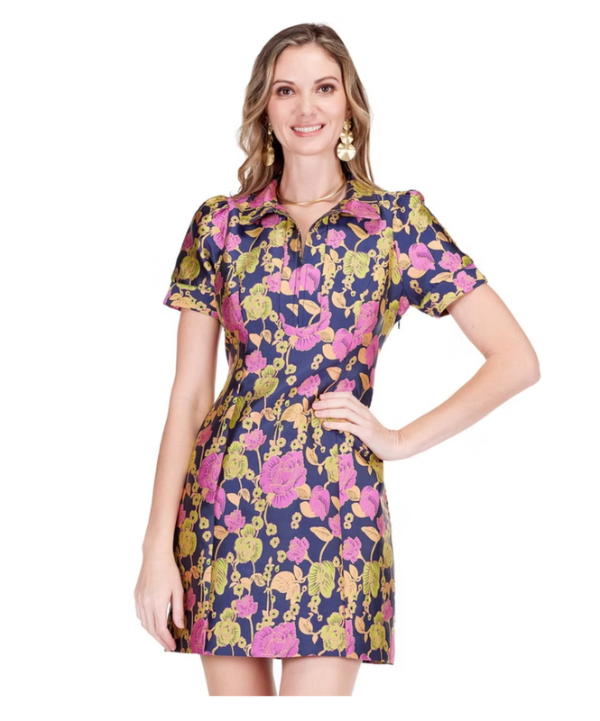 Front Zip Fitted Dress in Vibrant Vines