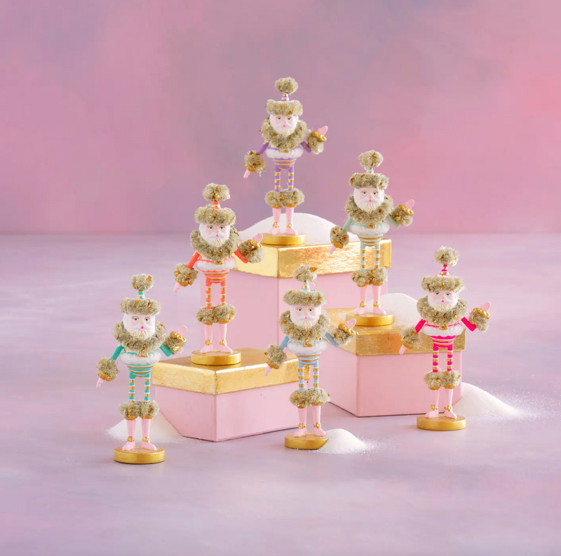 Glitterville Sm Rainbow Papa Noel Tabletop in Cream